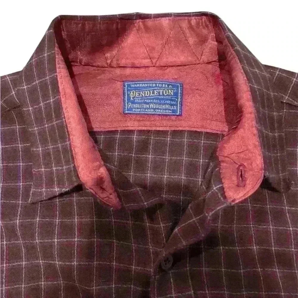 Vintage Maroon Pendleton Plaid Pattern Button Up … - image 2